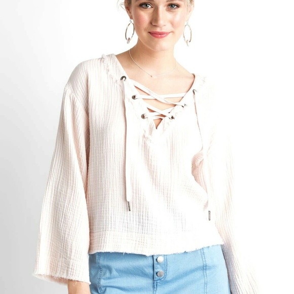 CLOTH & STONE Tops - CLOTH & STONE Gauze Lace Up White Blouse